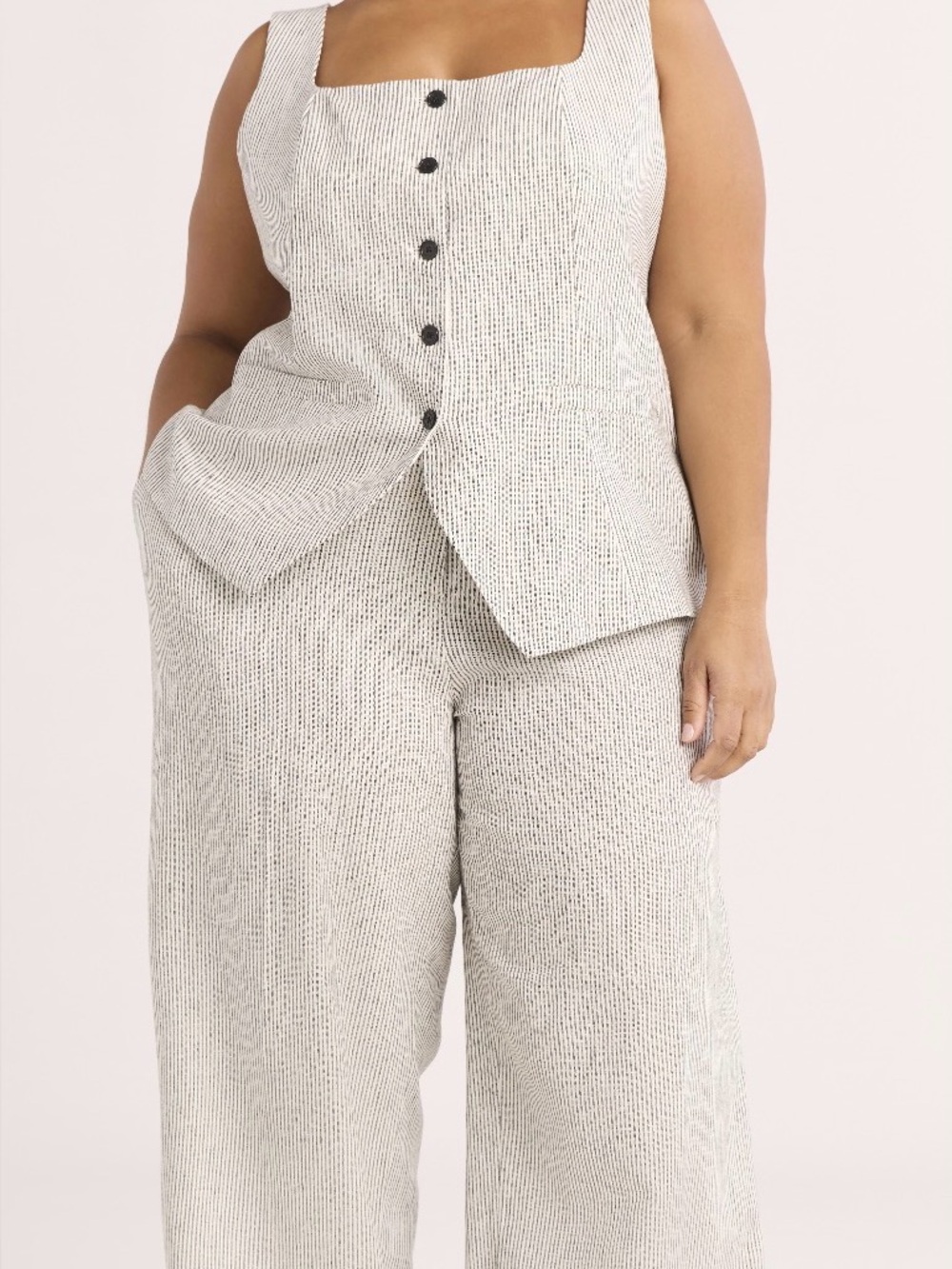 Wide Leg Pinstripe Pantsuit - Gray